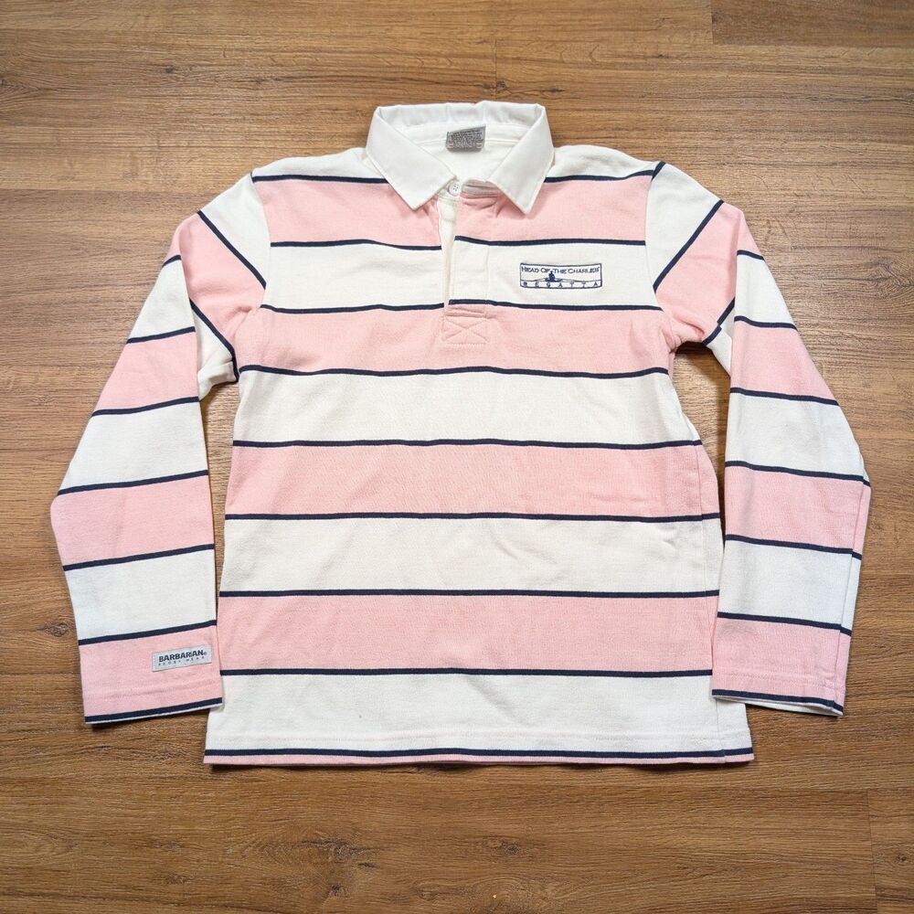 Barbarian Rugby Shirt Women's Large Head of the Charles Heavyweight Pink Striped